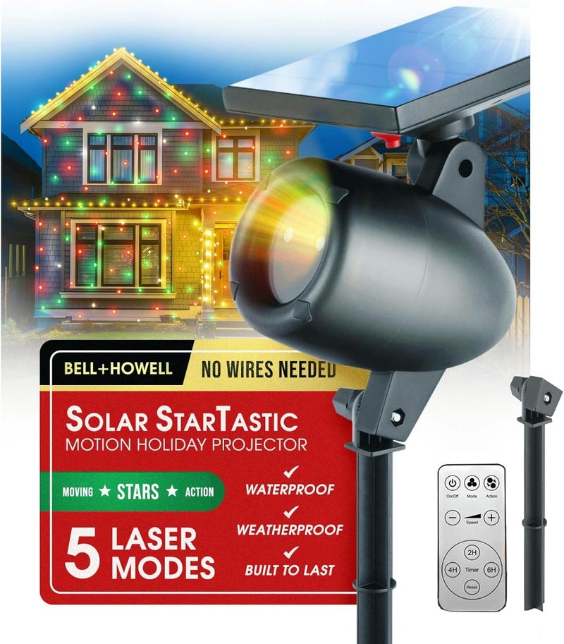 Emson STARTASTIC Solar Wireless Christmas Lights Show Projector, LED Solar Outdoor Christmas Decorations Without Wires for Easy Installation, Auto-On, Remote Control, Waterproof, 5 Modes, for House, Party - Image 1